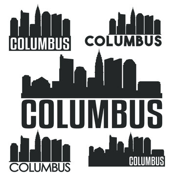 Columbus Ohio Flat Icon Skyline Vector Silhouette Design Logo Set.