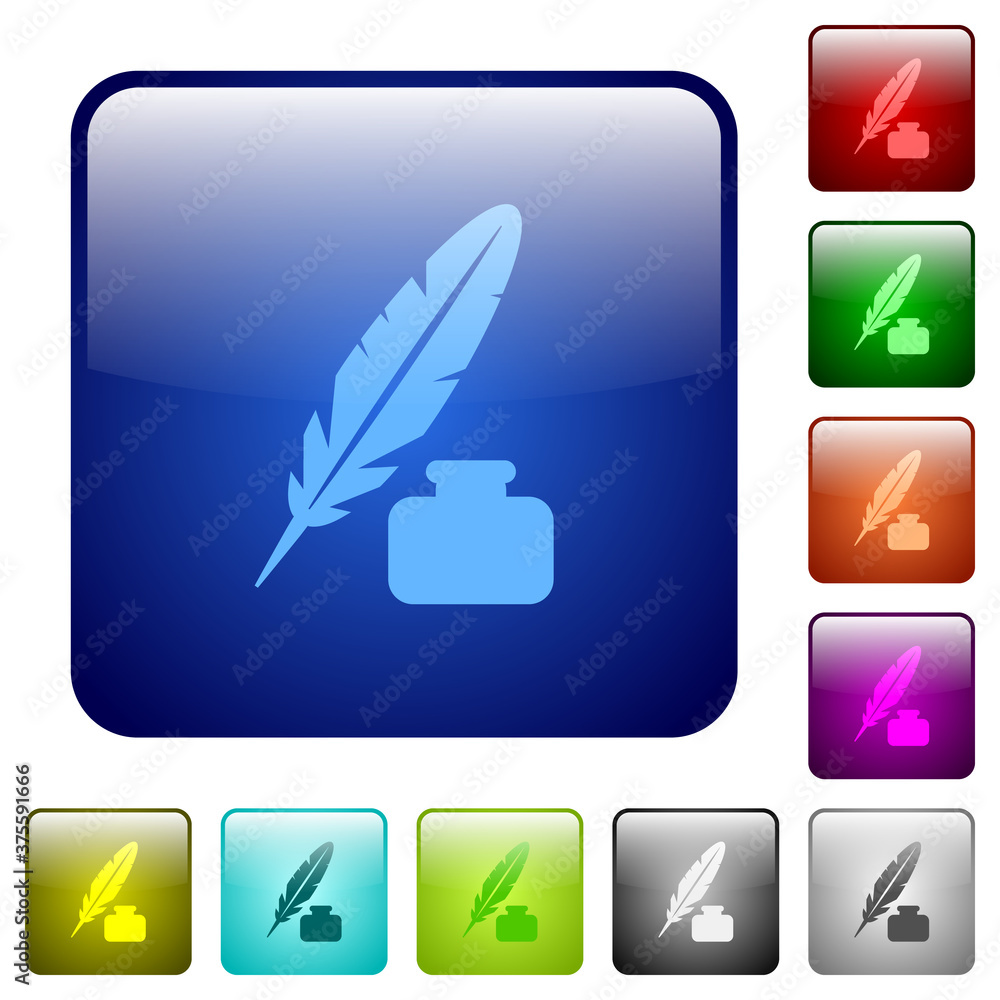 Poster feather and ink bottle color square buttons