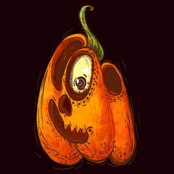  Pumpkin character. Halloween art illustration