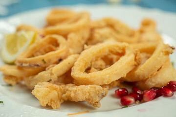 Crisp fried golden squid rings