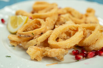Crisp fried golden squid rings