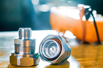 High frequency connectors component on workshop table