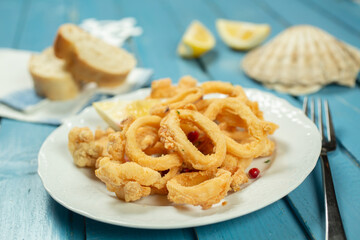 Crisp fried golden squid rings