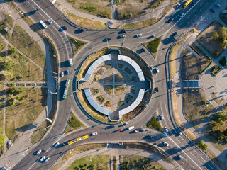 Aerial drone view. A roundabout in Kiev.