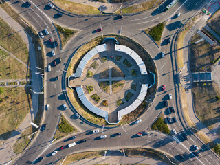 Aerial drone view. A roundabout in Kiev.