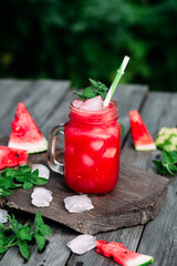 Cold cocktail with watermelon and mint