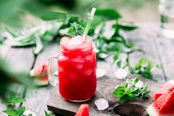 Cold cocktail with watermelon and mint