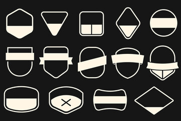 Collection of blank shapes different forms in retro vintage style isolated on black background. Graphic elements for banner, logo, badge or label. Minimalistic vector objects template.