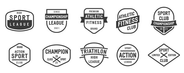 Collection of banner, logo, badge or label in retro vintage style. Graphic elements different forms. Minimalistic vector objects template for branding sport, fitness club, championship events.