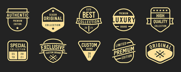 Collection of banner, logo, badge or label in retro vintage style. Graphic elements different forms. Minimalistic vector objects template for exclusive, original, special products.
