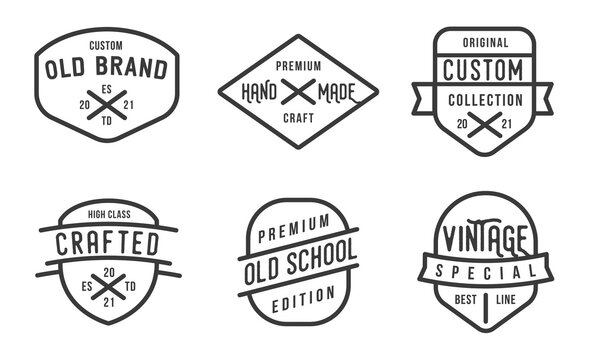 Collection of banner, logo, badge or label in retro vintage style. Graphic elements different forms. Minimalistic vector objects template for branding craft, hand made, custom products.