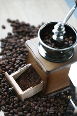 Manual coffee grinder with coffee bean and Drip Kettle Set