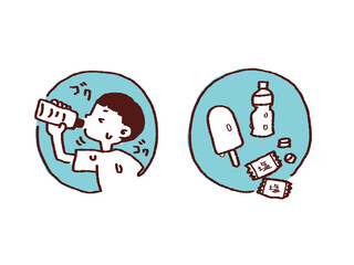 熱中症対策 イラスト素材  セット 青  文字なし