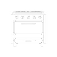 Contour of a gas stove from black lines isolated on a white background. Front view. Vector illustration