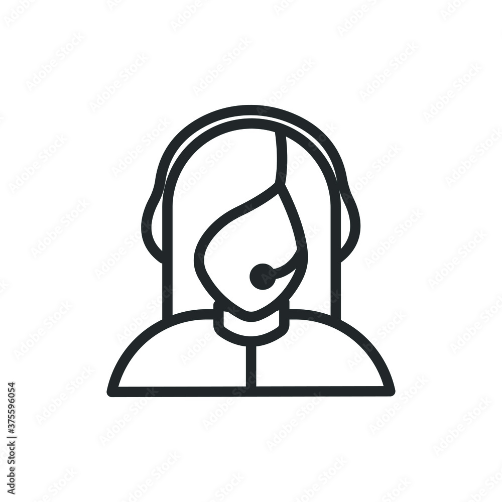 Poster linear style female customer support icon. help center symbol isolated for web and mobile app. vecto