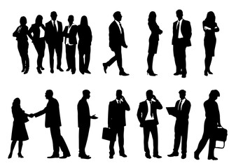 Silhouettes of Business Men and a Women Vector Set.