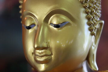 Closer look on peaceful face of Lord Buddha.