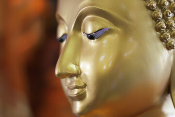 Closer look on peaceful face of Lord Buddha.