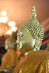 Closer look on peaceful face of Lord Buddha.