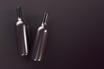 Naklejka premium Two bottles of wine are on the table. View from above. Copy space.