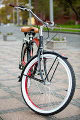 Fototapeta na wymiar Retro bicycle on the street on a sunny autumn day