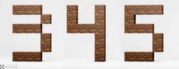 Fotobehang Minecraft Numbers  3, 4, 5, pixel block. The concept of modern pixel games. Alphabet of kids 3d render, path save.  © wesleyyaya