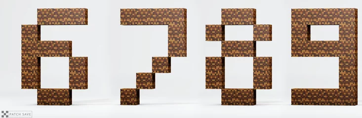 Fotobehang Minecraft Numbers 6, 7, 8, 9  pixel block. The concept of modern pixel games. Alphabet of kids 3d render, path save.  © wesleyyaya