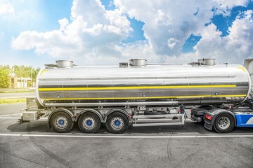 Fototapeta na wymiar fuel truck at gas station, delivery of dangerous goods