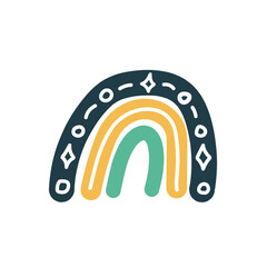 Fototapeta premium Adorable rainbow clipart in trendy Scandinavian style. Funny, cute, hygge illustration for poster, textile, decoration kids playroom or greeting card. Hand drawn doodle element. Vector illustration.