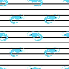 Fototapeta premium Shrimp seamless vector illustration. Fresh sea food pattern on white background. 