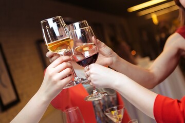 Glasses of wine seen during a friendly party of a celebration