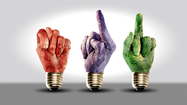 Motivation. Human hand gesture of different colors. Emotions. Concept for business and advertising. Illustration. Psychology. Copy space