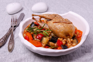 Stewed poultry with vegetables and beans