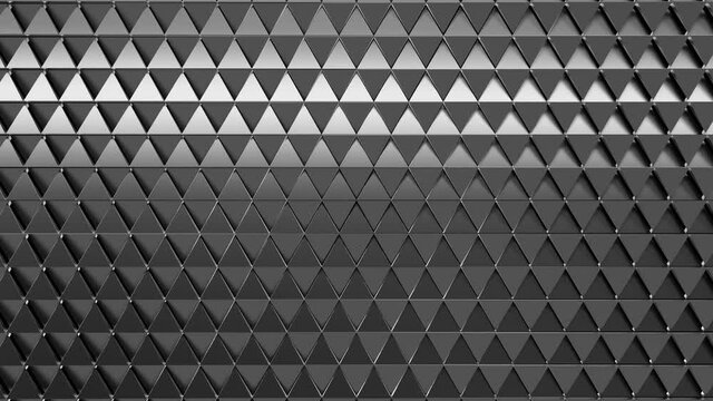 Abstract Dark Grey Metal Triangle Polygon Wall Pattern Background Loop. 3D Render Dark Grey Tri Polygon Wall metal grid background. Abstract metal texture background. Full HD