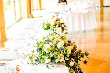 Closeup on table set for an event party or wedding reception lovely background.