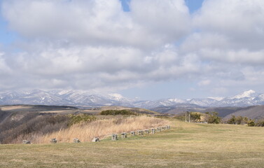 Fototapeta premium The peaceful landscape of the Hokkaido mountain range in Japan