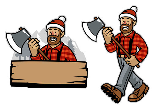 cartoon happy lumberjack worker