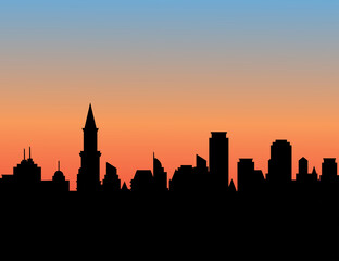 Fototapeta na wymiar night city skyline.vector illustration of a night city.Vintage town at night.Night sky with star and Town silhouettes.Silhouette of the city and night sky with stars.Vector EPS 10.