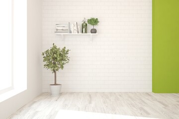 White minimalist empty room. Scandinavian interior design. 3D illustration