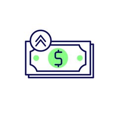 dollar paper money, pay button linear color icon vector illustration. simple and modern style icon, logo, sign, pictogram, symbol