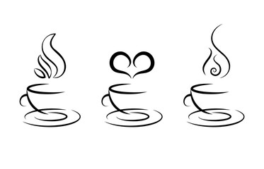 Coffee veaCoffee cups with Smells line icon set, hot aroma, smells or fumes.ctor icon
