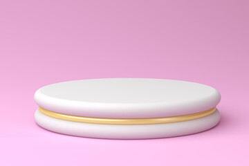white podium with gold accents on pastel pink background, 3d render