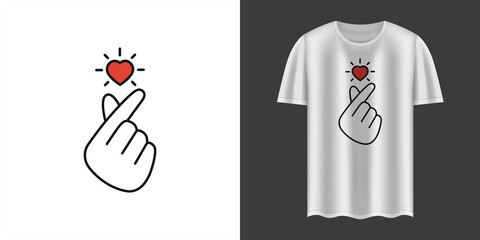 Stylish white t-shirt and apparel trendy design with Korean love sign. Textiles, t-shirts, web. Typography, print, vector illustration.