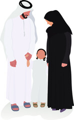 arabic muslim family parents and child from United arab emirates or saudi arabia vector illustration halal relationship