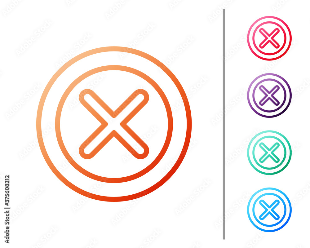 Poster red line x mark, cross in circle icon isolated on white background. check cross mark icon. set color