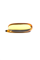 Fish oil capsule isolated on the white background. Omega 3 close-up.