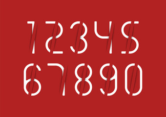 Obraz premium Set of white numbers with shadow effect on red background