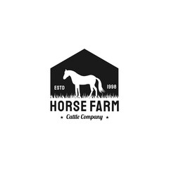 Horse Farm House Livestock Drawing Symbol Animal Silhouette Vintage Logo Emblem Stamp Vector
