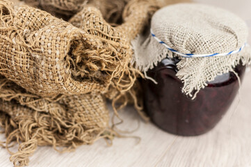 Apple jam in glass jars. Home canned food. Homemade treat