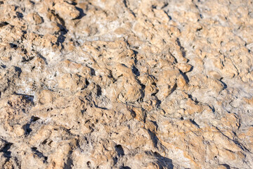 Closeup on rock rough natural mineral stone background, top view.